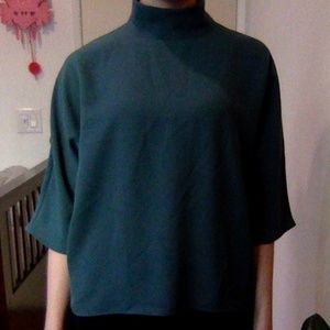 Uniqlo Teal Boxy Mock Neck Half Sleeve Blouse